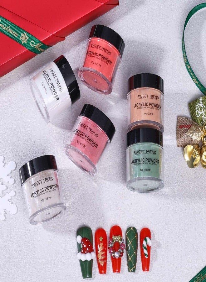SWEET TREND Christmas Acrylic Nail Powder Set: 6 Colors Acrylic Nail Powder for Nail Extension & Carving - Holiday Red Green White Glitter Nail Art DIY Kit - Easy at Home Salon - Perfect Gift for Women - Image 4